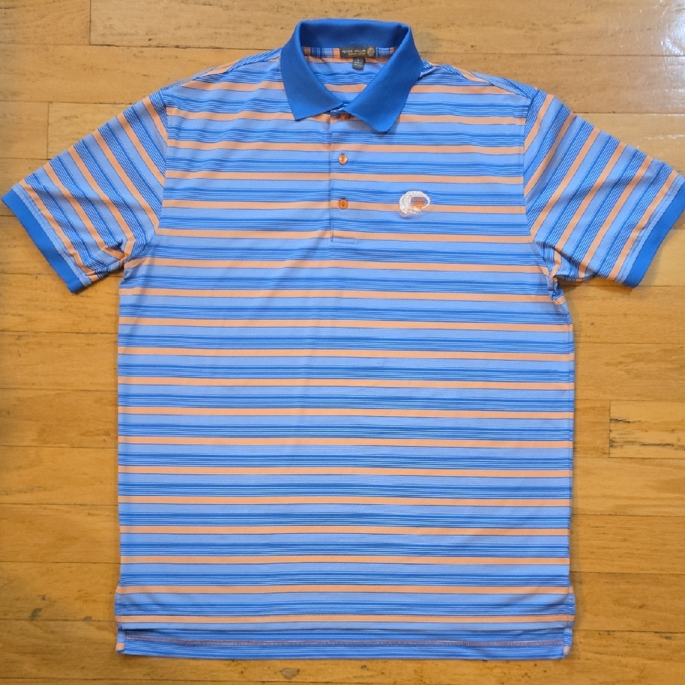 Peter Millar Mens Size L Blue And Orange Striped Gators Creek Summer Comfort.